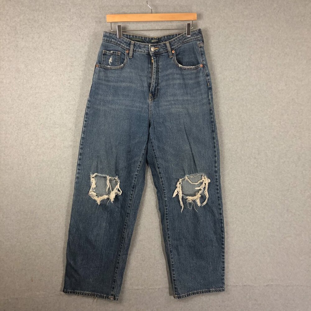 Wild Fable Highest Rise Baggy mom Jean Medium Wash Distressed Size 12 EUC.